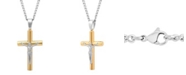C&C Jewelry Macy's Men's Rounded Cross Crucifix Pendant Necklace in Two-Tone Stainless Steel